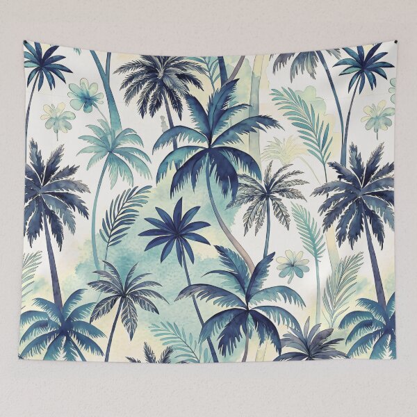 Item preview, Exotic Watercolor Oasis with Palm Trees in Navy Blue designed and sold by AOCollections.