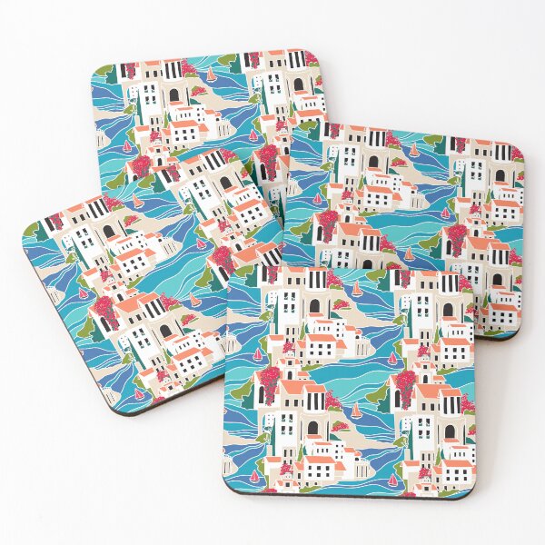 Item preview, Mediterranean Village Pattern Geometric Coastal Cityscape Art II designed and sold by HillsandSheep.
