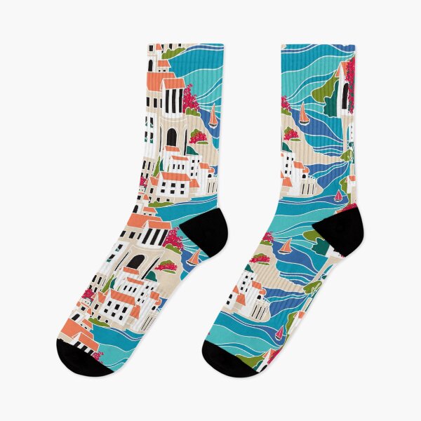Item preview, Mediterranean Village Pattern Geometric Coastal Cityscape Art II designed and sold by HillsandSheep.