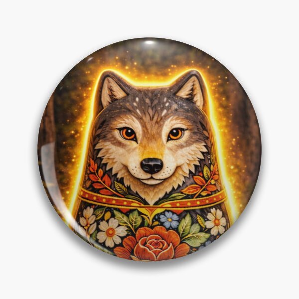 Item preview, Glowing Wolf Matryoshka Doll – Magical Forest Folk Art, Slavic Floral Nesting Doll Illustration designed and sold by chihuahuashower.