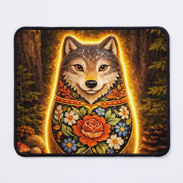 Item preview, Glowing Wolf Matryoshka Doll – Magical Forest Folk Art, Slavic Floral Nesting Doll Illustration designed and sold by chihuahuashower.