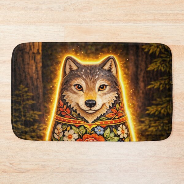 Item preview, Glowing Wolf Matryoshka Doll – Magical Forest Folk Art, Slavic Floral Nesting Doll Illustration designed and sold by chihuahuashower.