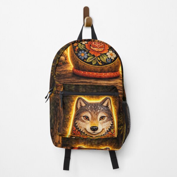 Item preview, Glowing Wolf Matryoshka Doll – Magical Forest Folk Art, Slavic Floral Nesting Doll Illustration designed and sold by chihuahuashower.