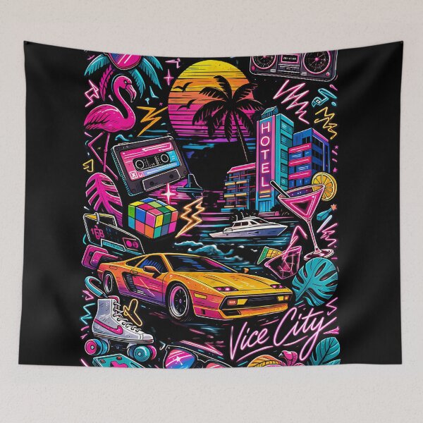 Item preview, Neon Vice City - Retro 80s Synthwave Collage designed and sold by Totallywasted.