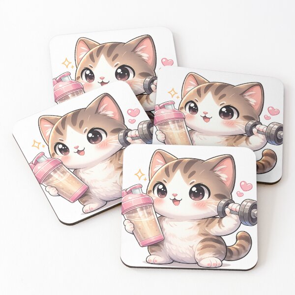 Item preview, Kawaii Gym Cat with Protein Shake – Cute Fitness Cat Sticker designed and sold by les3cerises.