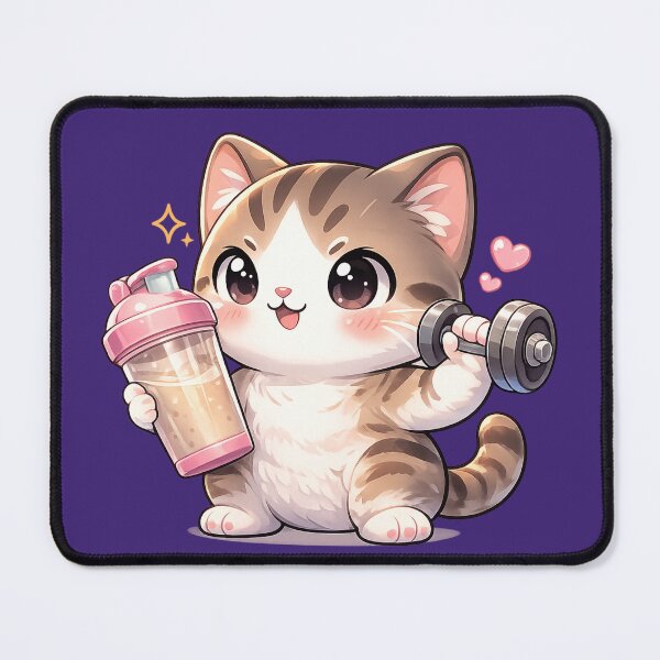 Item preview, Kawaii Gym Cat with Protein Shake – Cute Fitness Cat Sticker designed and sold by les3cerises.