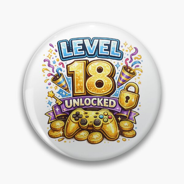 Item preview, 18th Birthday motif "Level 18 unlocked" with game controller and party symbols designed and sold by Adrikul.