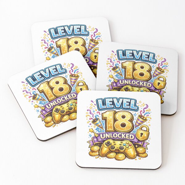 Item preview, 18th Birthday motif "Level 18 unlocked" with game controller and party symbols designed and sold by Adrikul.