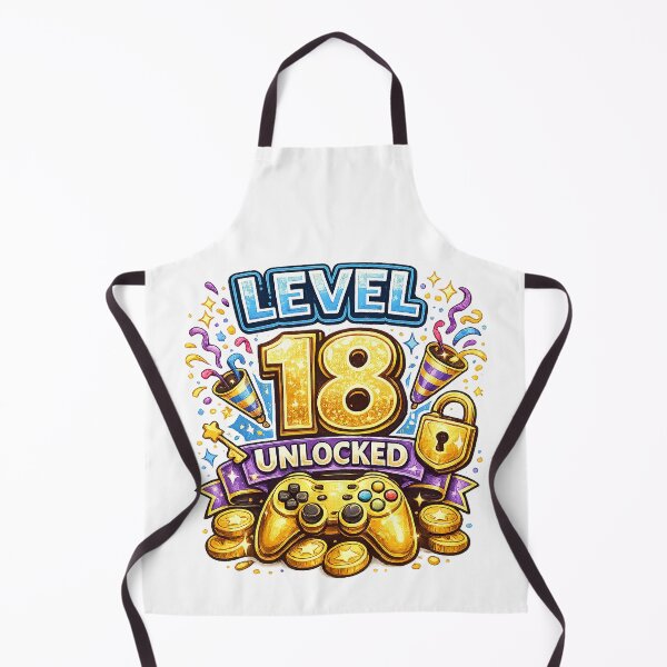 Item preview, 18th Birthday motif "Level 18 unlocked" with game controller and party symbols designed and sold by Adrikul.