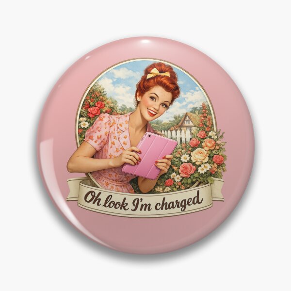 Item preview, Vintage red haired lady holding tablet designed and sold by BritishDelights.
