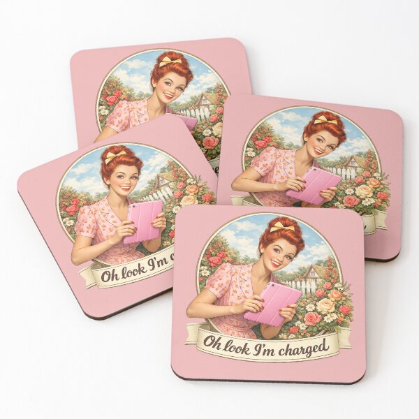 Item preview, Vintage red haired lady holding tablet designed and sold by BritishDelights.