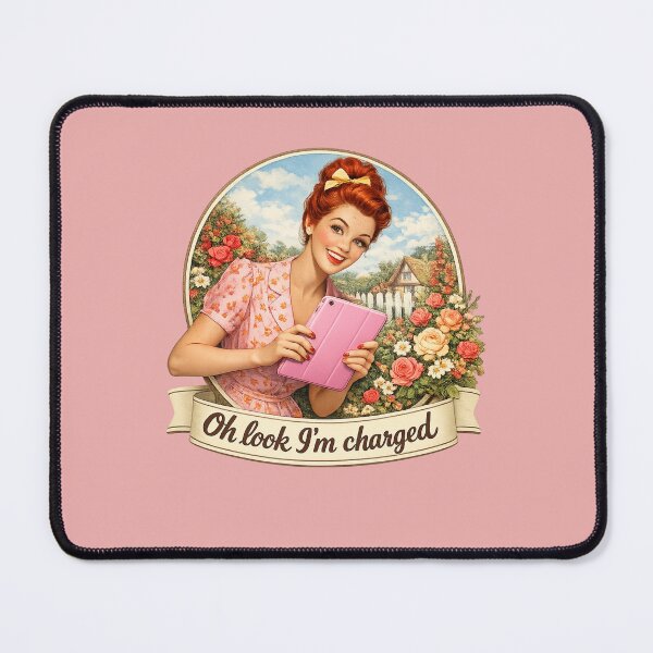 Item preview, Vintage red haired lady holding tablet designed and sold by BritishDelights.