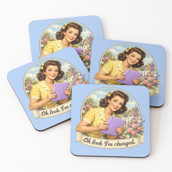 Item preview, Copy of Vintage red haired lady holding tablet designed and sold by BritishDelights.
