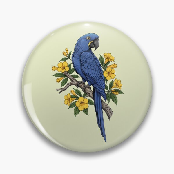 Item preview, Vintage Hyacinth Macaw and Golden Trumpet Botanical Art designed and sold by BirdsnStuff.