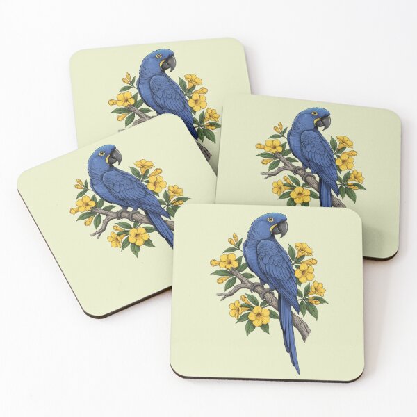 Item preview, Vintage Hyacinth Macaw and Golden Trumpet Botanical Art designed and sold by BirdsnStuff.