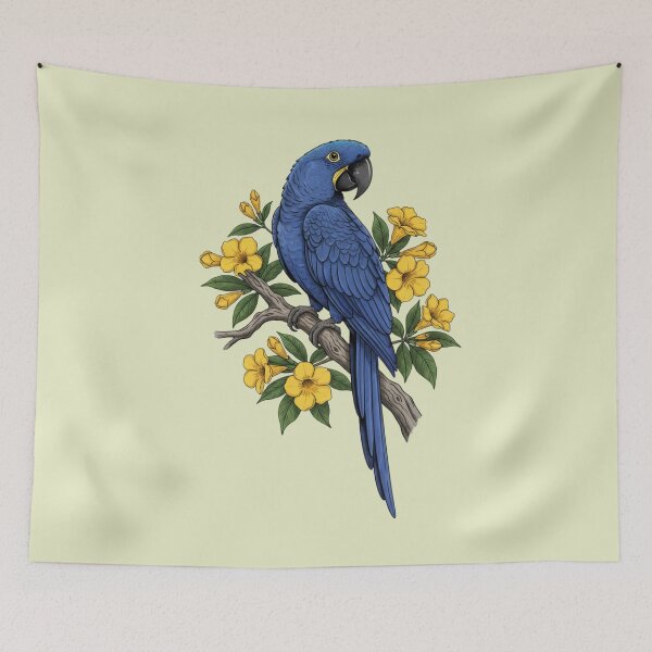 Item preview, Vintage Hyacinth Macaw and Golden Trumpet Botanical Art designed and sold by BirdsnStuff.