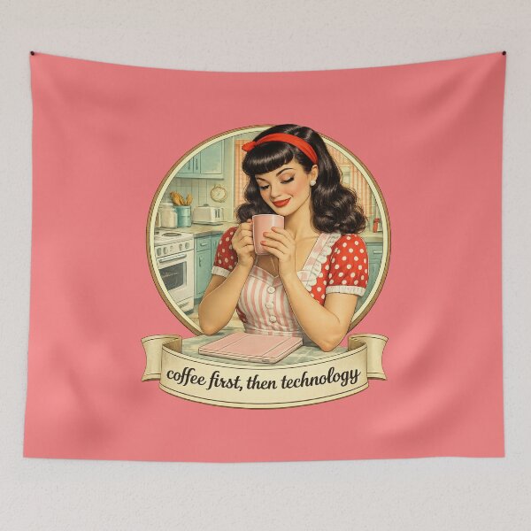 Item preview, Vintage lady holding a mug of coffee designed and sold by BritishDelights.
