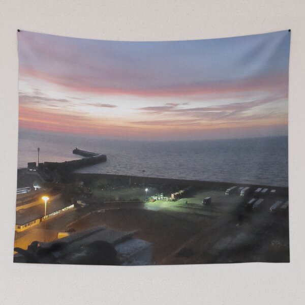 Item preview, Folkestone Harbour Arm with Sunrise Pink Sky designed and sold by Katy Fryd.