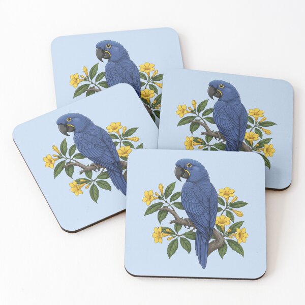 Item preview, Vintage Hyacinth Macaw and Yellow Trumpet Botanical Art designed and sold by BirdsnStuff.