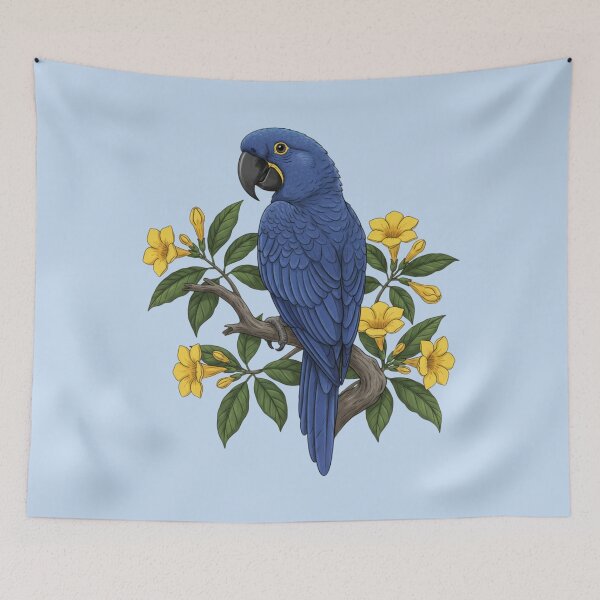 Item preview, Vintage Hyacinth Macaw and Yellow Trumpet Botanical Art designed and sold by BirdsnStuff.