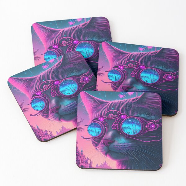 Item preview, Synthwave Style Cyber Cat - Fantastic Art Uniting Pet with Retro Futurism designed and sold by Hipatye26.