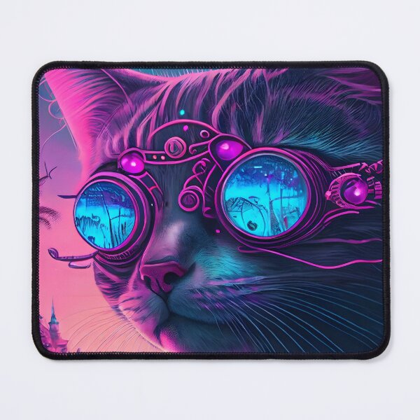 Item preview, Synthwave Style Cyber Cat - Fantastic Art Uniting Pet with Retro Futurism designed and sold by Hipatye26.