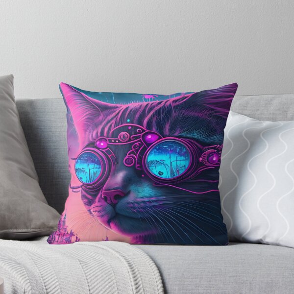 Item preview, Synthwave Style Cyber Cat - Fantastic Art Uniting Pet with Retro Futurism designed and sold by Hipatye26.