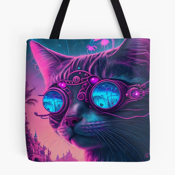 Item preview, Synthwave Style Cyber Cat - Fantastic Art Uniting Pet with Retro Futurism designed and sold by Hipatye26.