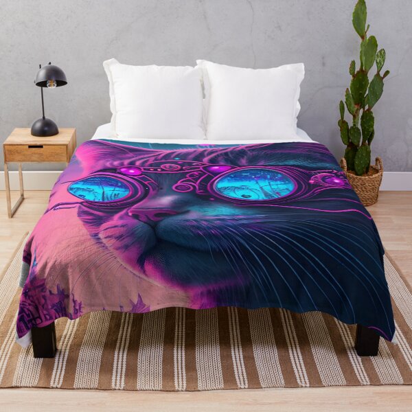 Item preview, Synthwave Style Cyber Cat - Fantastic Art Uniting Pet with Retro Futurism designed and sold by Hipatye26.