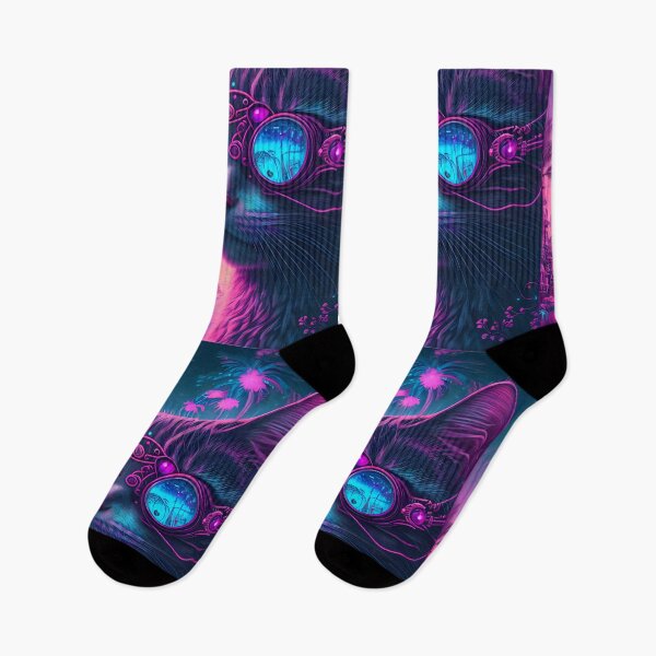 Item preview, Synthwave Style Cyber Cat - Fantastic Art Uniting Pet with Retro Futurism designed and sold by Hipatye26.