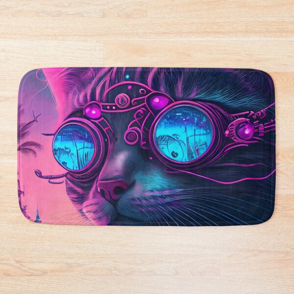 Item preview, Synthwave Style Cyber Cat - Fantastic Art Uniting Pet with Retro Futurism designed and sold by Hipatye26.