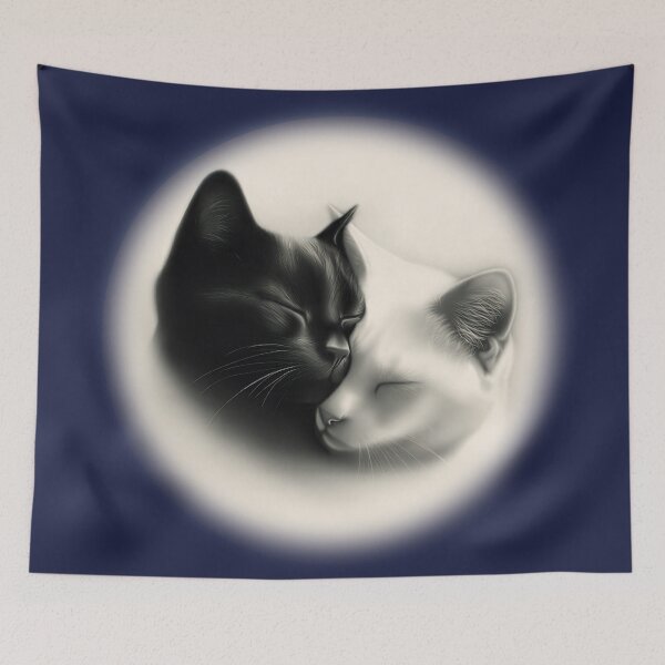 Item preview, Angeldee - For Aunty Pat - Moon - Pussy Cats Cuddle on Nightshade Blue designed and sold by PsyStudioShop.