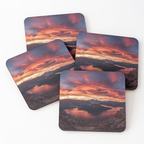 Item preview, Orange Sunset Lagoon with Island – Peaceful Nature Landscape designed and sold by MerlinWear.
