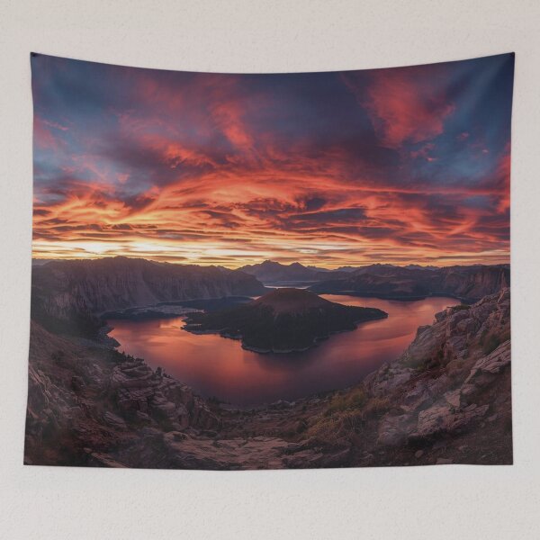 Item preview, Orange Sunset Lagoon with Island – Peaceful Nature Landscape designed and sold by MerlinWear.