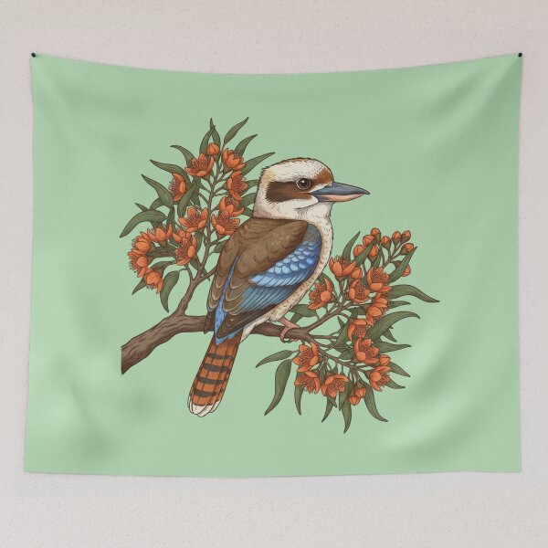 Item preview, Kookaburra and Orange Eucalyptus Botanical Art designed and sold by BirdsnStuff.