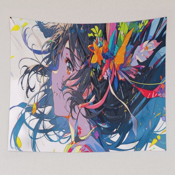 Item preview, Vibrant Anime Portrait with Floral Accents designed and sold by snyderdesigners.