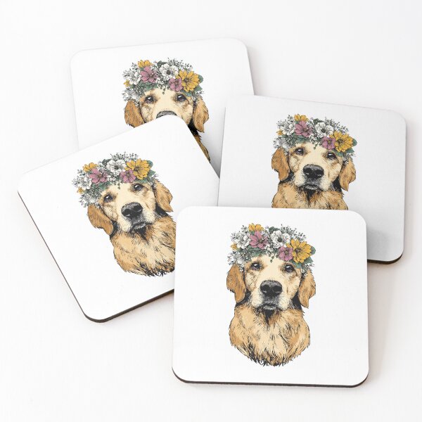 Item preview, Golden Retriever with Wildflower Crown Illustration designed and sold by AURA-APPAEL.