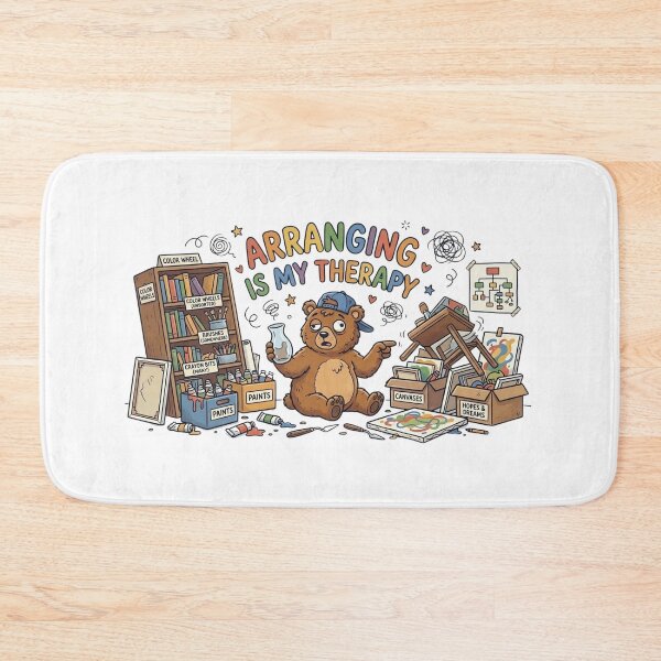 Item preview, Funny Artist Bear Chaos - Arranging Is My Therapy - Creative Mess Art Print designed and sold by Wear Sculpt.