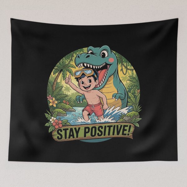 Item preview, Stay Positive – Funny Dinosaur Chase Humor Design designed and sold by D-Oles-Mercher.