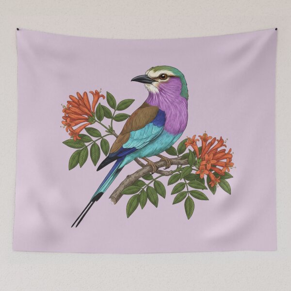 Item preview, Vintage Lilac-breasted Roller and Orange Honeysuckle Botanical Art designed and sold by BirdsnStuff.