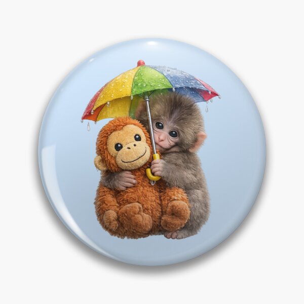 Item preview, Team Punch - Cute Baby Monkey Punch with Umbrella Protecting Plush Orangutan from the rain | Kawaii Rainy Day Umbrella Illustration designed and sold by PopCulturePixel.