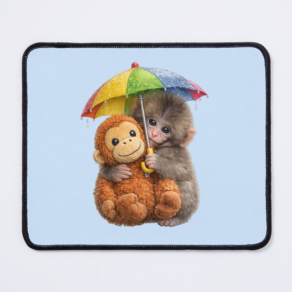 Item preview, Team Punch - Cute Baby Monkey Punch with Umbrella Protecting Plush Orangutan from the rain | Kawaii Rainy Day Umbrella Illustration designed and sold by PopCulturePixel.