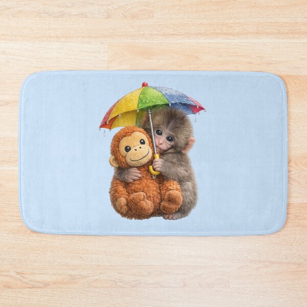 Item preview, Team Punch - Cute Baby Monkey Punch with Umbrella Protecting Plush Orangutan from the rain | Kawaii Rainy Day Umbrella Illustration designed and sold by PopCulturePixel.