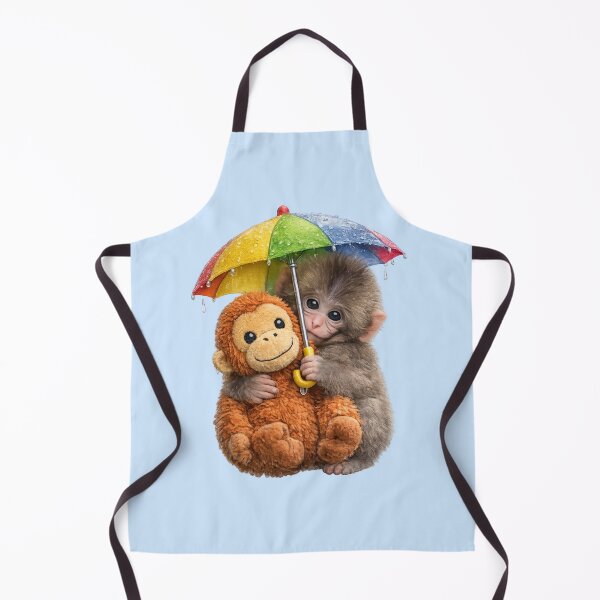 Item preview, Team Punch - Cute Baby Monkey Punch with Umbrella Protecting Plush Orangutan from the rain | Kawaii Rainy Day Umbrella Illustration designed and sold by PopCulturePixel.