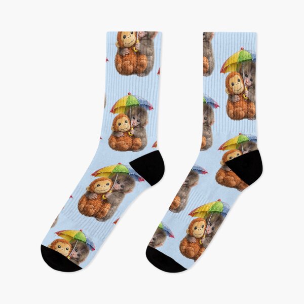 Item preview, Team Punch - Cute Baby Monkey Punch with Umbrella Protecting Plush Orangutan from the rain | Kawaii Rainy Day Umbrella Illustration designed and sold by PopCulturePixel.