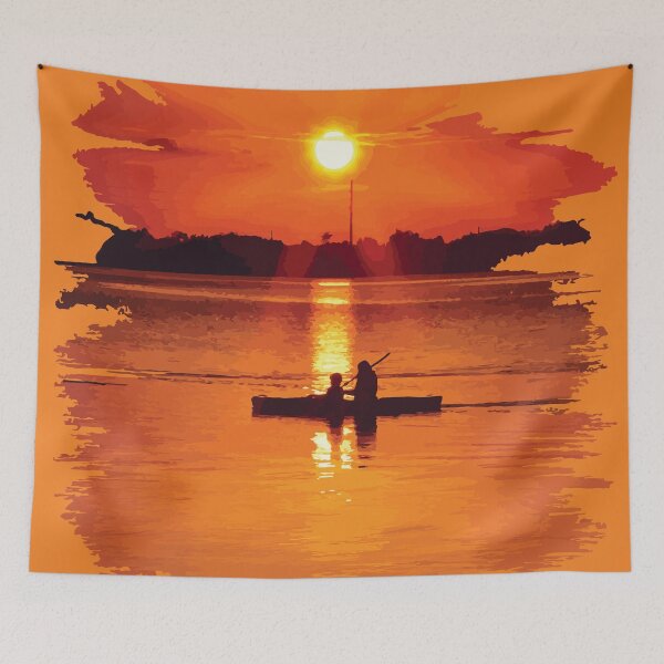 Item preview, Canoe Silhouettes Rowing at Fiery Sunset designed and sold by Arturo Daniel Garcia Palomo.