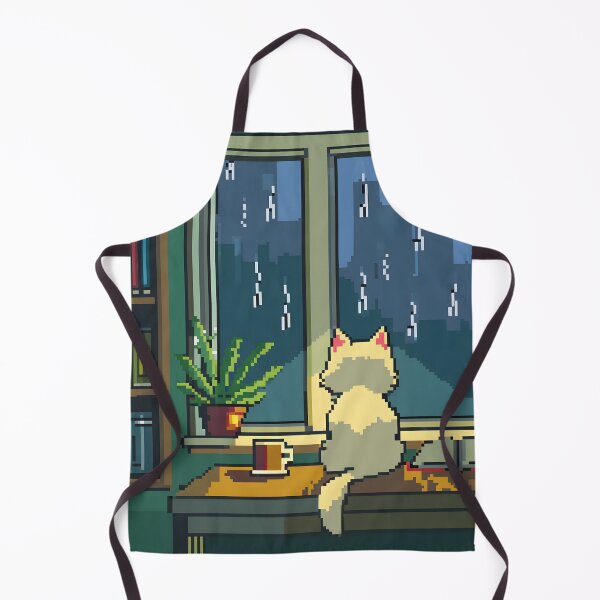 Artikelvorschau, Gemütliches Pixel-Café an einem regnerischen Frühlingstag – Katzen- und Kaffeeszene im 8-Bit-Game-Boy-Stil entworfen und verkauft von ThePixelArchive.