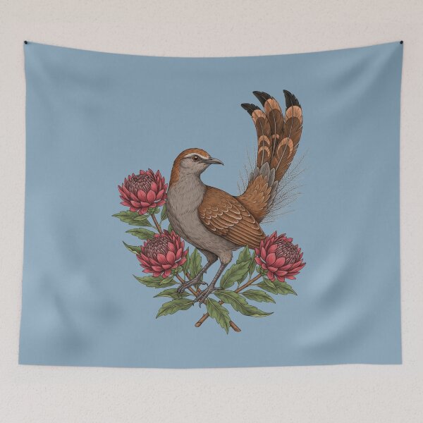 Item preview, Vintage Superb Lyrebird and Red Waratah Botanical Art designed and sold by BirdsnStuff.