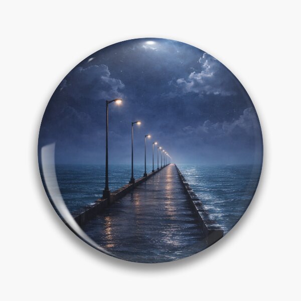 Item preview, Moonlit Liminal Ocean Pier – Surreal Night Seascape Aesthetic designed and sold by 486DesignCo.