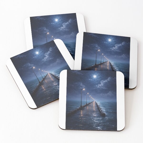 Item preview, Moonlit Liminal Ocean Pier – Surreal Night Seascape Aesthetic designed and sold by 486DesignCo.